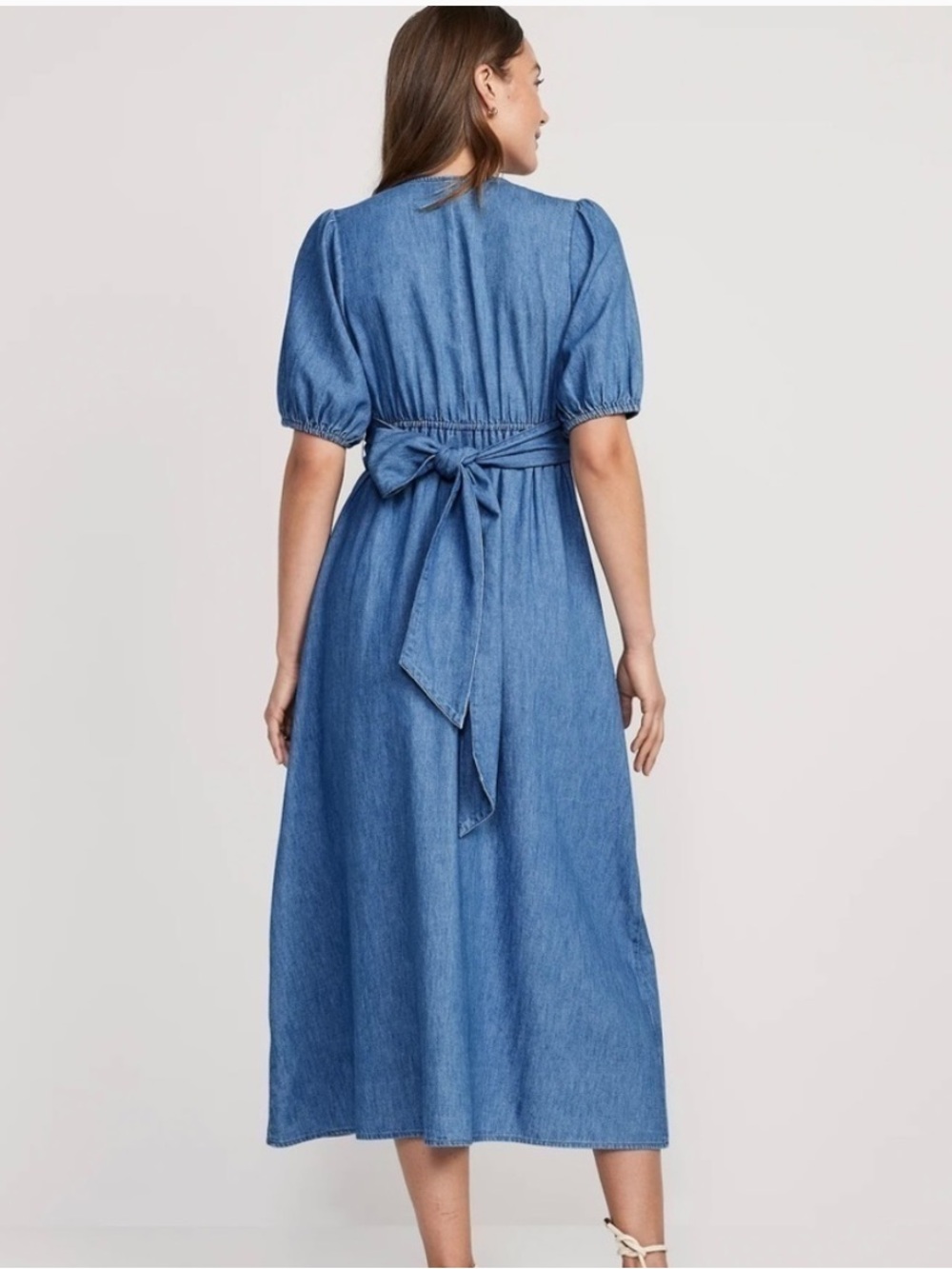 Old Navy Light Blue Denim Midi Dress with Puff Sleeves - Picture 2 of 5
